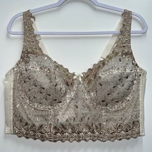 AMOUREUSE beige lace bra corset crop top